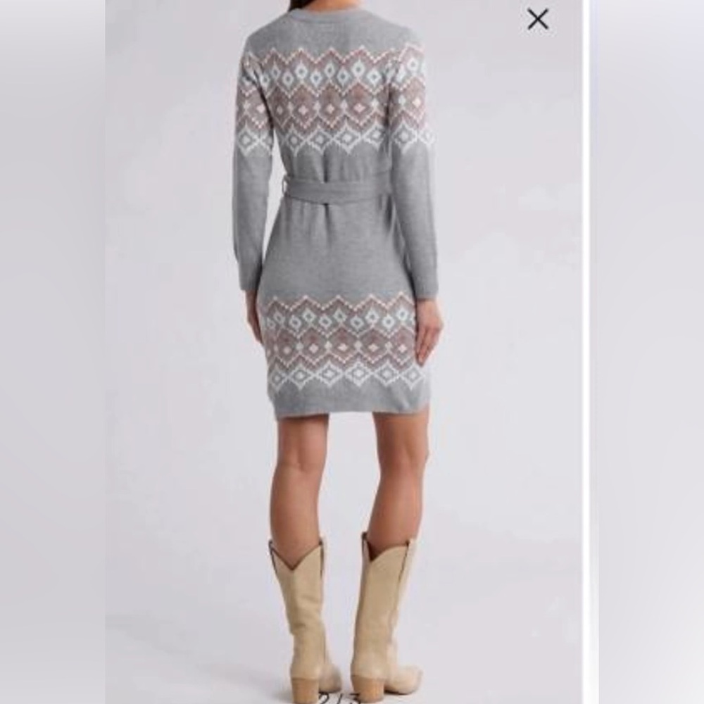 NWT Lucky Brand Gray Aztec Belted Long Sleeve Sweater Dress XL - Picture 10 of 10